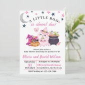 Rosa Ghost, Hexenhut, Candy: Halloween-Kinderdusch Einladung (Stehend Vorderseite)