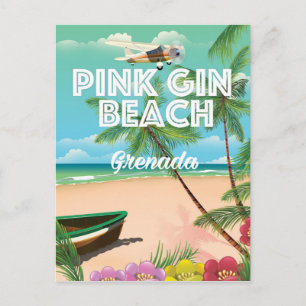 Rosa Gin Beach Grenada Reiseplakat Postkarte