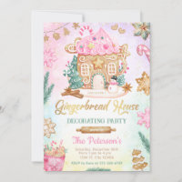 Rosa Gingerbread-Haus-Dekorations-Party-Einladung