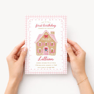 Rosa Gingerbread-Haus Weihnachten Geburtstag Einladung