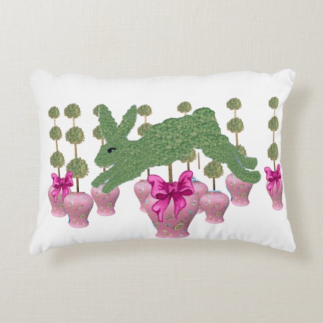 Rosa GingerJars jar Topiary Kaninchenkunst Dekokissen (Vorderseite)