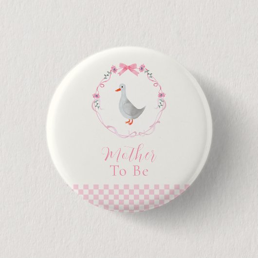Rosa Gingham Alberne Gans Mutter Wird Baby Shower Button (Vorderseite)