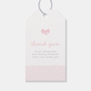 Rosa Gingham Baby Bow Baby Dusche Geschenkanhänger