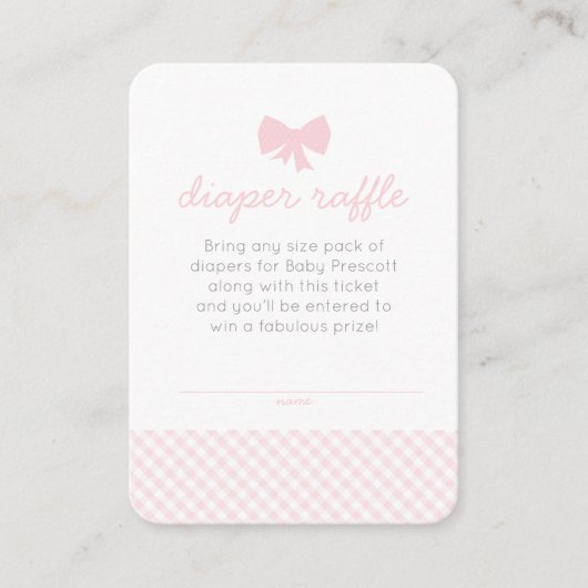 Rosa Gingham Baby Dusche Windel Gewinnspiel Begleitkarte (Vorderseite)