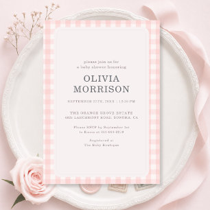 Rosa Gingham-Baby-Party Einladung