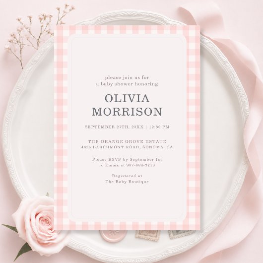 Rosa Gingham-Baby-Party Einladung