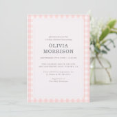 Rosa Gingham-Baby-Party Einladung (Stehend Vorderseite)