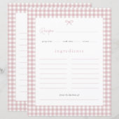 Rosa Gingham-Baby-Party-Rezeptkarte (Vorne/Hinten)
