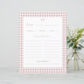 Rosa Gingham-Baby-Party-Rezeptkarte (Stehend Vorderseite)