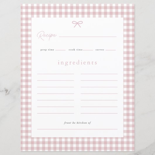 Rosa Gingham-Baby-Party-Rezeptkarte (Vorderseite)