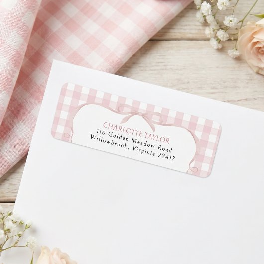 Rosa Gingham-Baby-Party-Rücksendeadresse