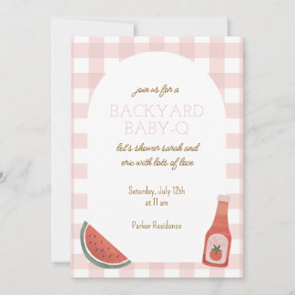 Rosa Gingham Baby-Q Babyparty-Einladung Einladung