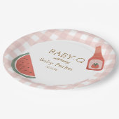 Rosa Gingham Baby-Q Teller rund (Schrägansicht)