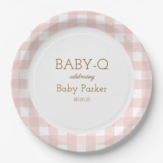 Rosa Gingham Baby-Q Teller rund 2 (Vorderseite)