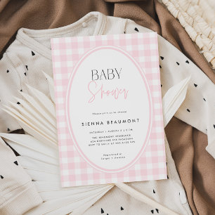 Rosa Gingham-Baby-Shower-Einladung Einladung