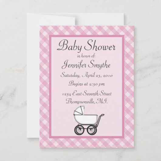 Rosa Gingham Baby Shower Einladungen (Vorderseite)