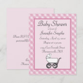Rosa Gingham Baby Shower Einladungen (Vorne/Hinten)