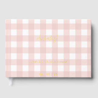 Rosa Gingham-Baby-Shower-Gästebuch Gästebuch