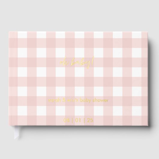 Rosa Gingham-Baby-Shower-Gästebuch Gästebuch (Vorderseite)