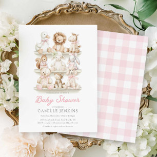 Rosa Gingham-Baby-Tier-Mädchen-Baby-Party Einladung