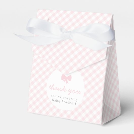 Rosa Gingham Babydusche Geschenkschachtel (Vorderseite)