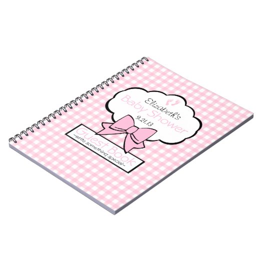 Rosa Gingham-Babyparty-Gast-Buch Notizblock (Linke Seite)