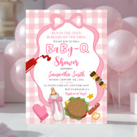 Rosa Gingham-Babyq-Baby-Einladung mit Schleife