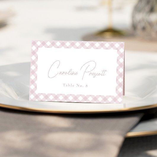 Rosa Gingham-Babyshower-Namensplatzkarte Tischnummer