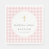 Rosa Gingham-Babytaufe-Papier Serviette (Vorderseite)
