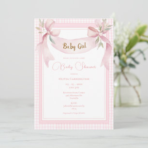 Rosa Gingham-Band-Banner Baby Shower Einladung