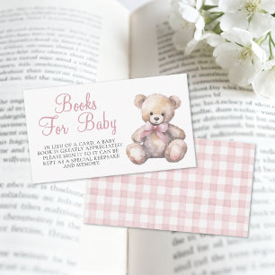 Rosa Gingham-Bär-Bücher für Babyparty Begleitkarte