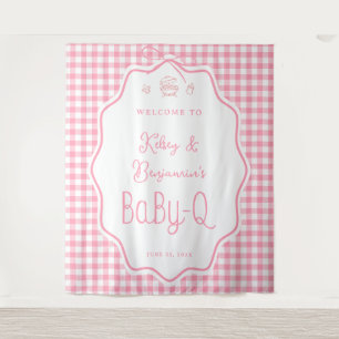 Rosa Gingham Barbecue Baby-Q Baby Shower Willkomme Wandteppich