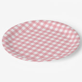 Rosa Gingham-Bauernhof-Geburtstag Pappteller (Schrägansicht)