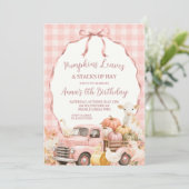 Rosa Gingham Bauernhoftier Kindergeburtstag Einladung (Stehend Vorderseite)