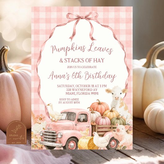 Rosa Gingham Bauernhoftier Kindergeburtstag Einladung