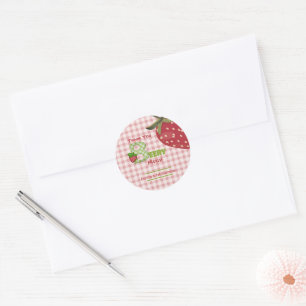 Rosa Gingham-Beere Süße Erdbeeren Geburtstag Runder Aufkleber
