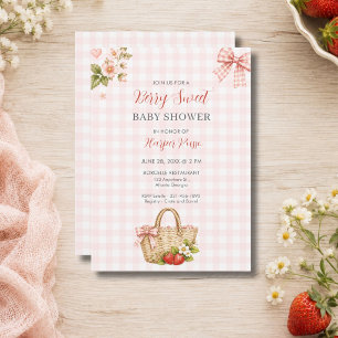 Rosa Gingham-Beeren süße Babyparty Einladung