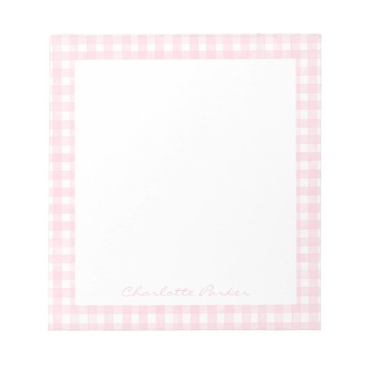 Rosa Gingham benutzerdefinierter Name Notizblock (Vorderseite)