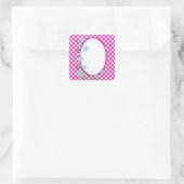 Rosa Gingham & Blume Hintergrundaufkleber für den Quadratischer Aufkleber (Tasche)