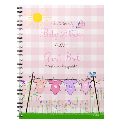 Rosa Gingham-Blumen Babyparty-Gast-Buch Notizblock (Vorderseite)