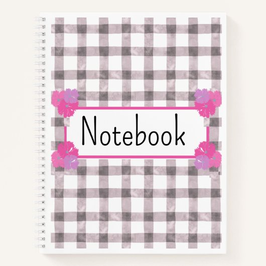Rosa Gingham-Blumen-Notizbuch Notizblock (Vorderseite)