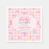 Rosa Gingham-Blumen-Schleife Baby Shower Serviette (Vorderseite)