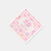 Rosa Gingham-Blumen-Schleife Baby Shower Serviette (Ecke)