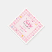 Rosa Gingham-Blumen-Schleife Baby Shower Serviette (Ecke)