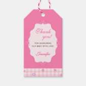 Rosa Gingham Blumen-Schleife Geschenkanhänger für  (Vorderseite)