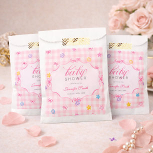 Rosa Gingham-Blumen-Schleifen-Babyshower-Mitgebs-T Geschenktütchen
