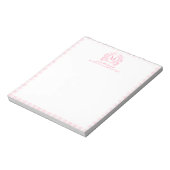 Rosa Gingham-Blumen-Wappen-Monogramm Notizblock (Rotiert)