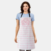 Rosa Gingham-Blumen-Wappen-Monogramm Schürze (Getragen)