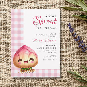 Rosa Gingham-Blumen-Zwiebel Kleiner Spross Babypar Einladung