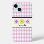 Rosa Gingham Blumenmonogramm Case-Mate iPhone Hülle (Rückseite)